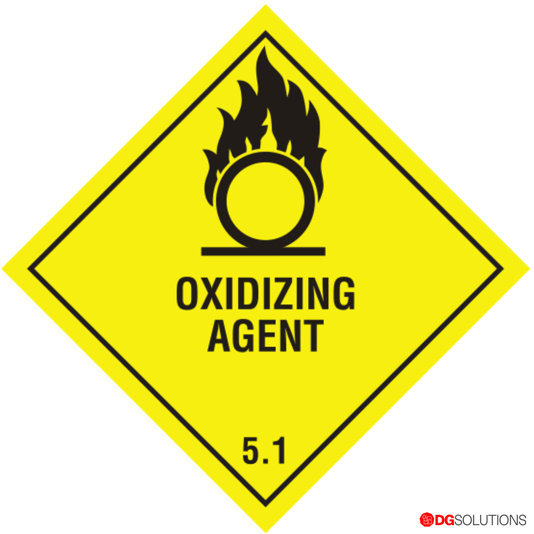 Class 5.1 Oxidizing Agent Label – 100mm x 100mm, Roll of 500