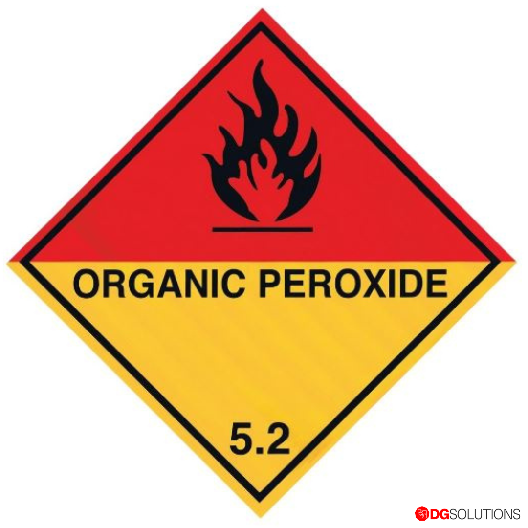Class 5.2 Organic Peroxide Label – 100mm x 100mm, Roll of 500