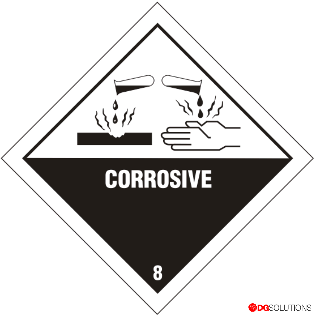 Class 8 Corrosive Substance Label – 100mm x 100mm, Roll of 500
