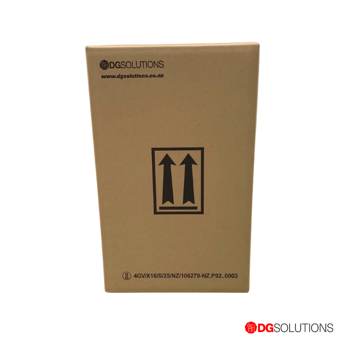 Cardboard box with DG Solutions branding on a white background  4GV 16kg fibreboard box