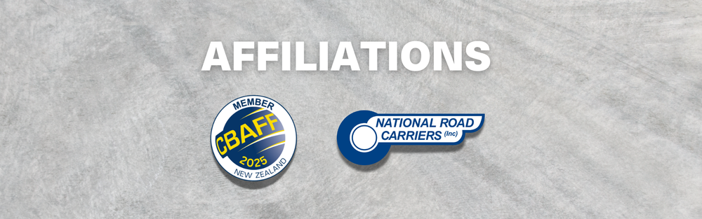 Two logos for CBAFF and National Road Carriers on a gray background with 'AFFILIATIONS' text.